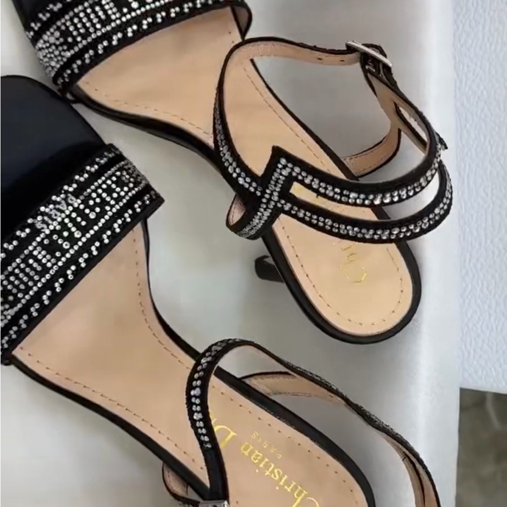 Dior Black and Silver Crystal Slingback Stiletto Sandals - Picture 4 of 6